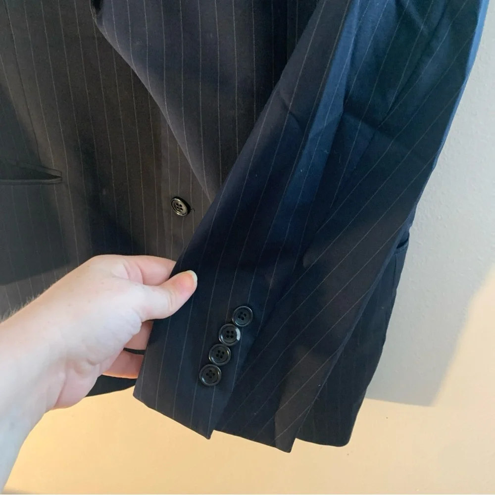 Vintage Brooks Brother Black Striped 100% Wool Blazer